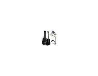 The guitar's contoured body releases quality rich tones. Built-in truss rod helps prolong the life of the guitar. The vertical stand is made of durable steel construction. Stand features locking mechanism to hold securely in place. RockJam guitar tuner fo
