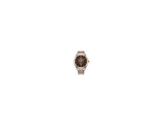 Rolan offers timeless elegance and Eco-Drive technology. Eco-Drive technology - runs on light never needs a battery replacement. Rose gold and silver-tone stainless steel 5-link bracelet bezel and case. Brown dial with gradient effect hour markers and Ara