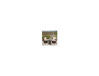 Gather on the porch, patio or by the pool and catch some sun and good conversation with this three-piece chat set. The striking brown wicker construction of the chairs creates a contemporary contrast to the dazzling beige weather-resistant cushion covers.