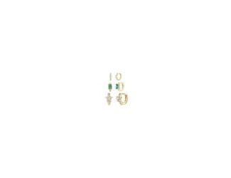 Mix and match these different fashionable looks! Add this versatile 3-piece hoop earrings set to your Ear Party look, featuring emerald-like and cubic zirconias in various trendy cluster designs. Hinged backs keep these pretty hoops secure, all crafted fr