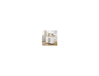 The Stella Drop-Leaf Kitchen Cartenhances your kitchen workspace with style. This mobile island features two spacious cabinets with adjustable shelves and a storage drawer to keep utensils organized. The open center storage area also includes an adjustabl