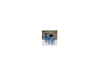 Complete your dining room, restaurant or patio with this chic table and chair set. This colorful set will add a retro-modern look to your home or eatery. Table features a smooth top and protective rubber floor glides. The industrial style chair features a