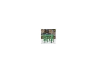 Complete your dining room, restaurant or patio with this chic table and chair set. This colorful set will add a retro-modern look to your home or eatery. Table features a smooth top and protective rubber floor glides. The industrial style chair features a