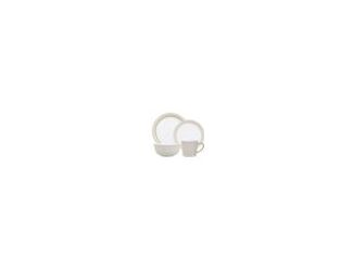 Offering strength and versatility, the Denby Natural Canvas 4-Piece Place Setting completes your tableware collection. It contains 1 dinner plate, 1 salad plate, 1 cereal bowl, and 1 textured mug. This durable set is handmade of high quality clay for long