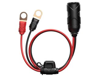 The 12V Plug with Eyelet Terminals permanently connects directly to your battery with integrated eyelet terminals (3/8-inch). Easily power your favorite 12-volt devices directly from your battery, like a tire inflator, vacuum, coffee maker, fan, cooler an