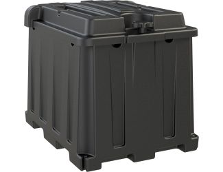 The HM426 features a four-corner fastening system and captive lid for easy installation, large cable entry holes for heavy gauge wires, full flow ventilation for releasing battery gasses, and a large battery acid reservoir. The design provides ultimate pr