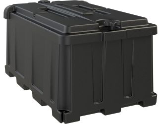 The HM484 features a four-corner fastening system and captive lid for easy installations, large cable entry holes for heavy gauge wires, full flow ventilation for releasing battery gasses, and a large battery acid reservoir. The design provides ultimate p