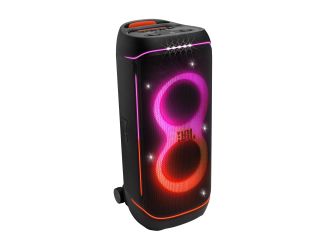 Superior JBL Pro Sound. Futuristic lightshow. Up to 15 hours playtime. Ergonomic integrated handle and wider sturdy wheels. IPX4 Splash proof. Multi-speaker connection by Auracast. Control your party right from the JBL PartyBox app. Seamless high-quality 