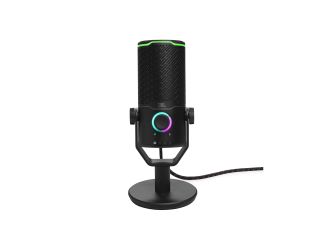 Features three lightweight fast moving 14mm condenser mics. At 192kHz/24 bits recording stream and record with studio-quality. Single button changes between four voice-pick up patterns. Dynamic range compressor keeps voice from clipping or gives boost. To