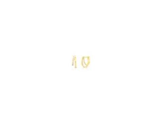 Get the look of two piercings in one hoop. These double huggies combine one plain mini hoop with one pave set with genuine white topaz to create a simple yet standout ear stack. 14k yellow gold vermeil (2.5 microns thick of 14k yellow on top of a sterling