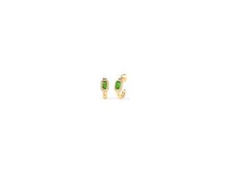 Radiating vivid color and refined shine, these 12mm hoop earrings are crafted from 14k yellow gold plated sterling silver. A striking 3x5mm genuine green diopside sits at the center, framed by brilliant white topaz stones for added sparkle. The twisted ho