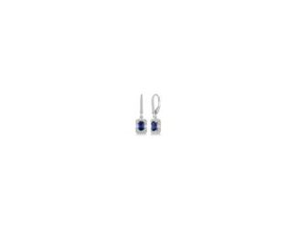 Opt for show-stopping elegance with these 14k white gold drop earrings boasting 5x3mm emerald-cut sapphires that flaunt a dramatic blue hue. Framed by round and baguette-cut diamonds, perfectly pav and prong-set in shimmering white gold, the eye-catching 
