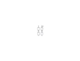 These link earrings exude timeless sophistication for any look. Features two open window sterling silver oval shaped links. Links are connected with 0.10ctw diamond paved D-links. Push-back earnut closures - for pierced ears only. Drop length: 32mm. Ships