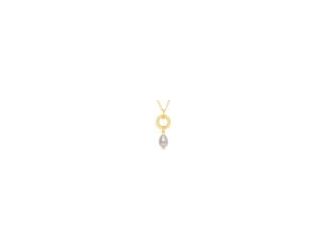 A pearl pendant necklace with a unique twist. Said to bring wisdom and knowledge, this handcrafted 9x8mm freshwater pearl charm lends your layers a distinctive finish. 14k yellow gold vermeil (2.5 microns thick of 14k yellow on top of a sterling silver ba
