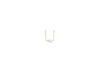 Celebrate casual elegance with this sterling silver necklace, finished in a rich yellow gold overlay. A luminous 20mm freshwater pearl sits stationary at the center, showcasing its organic shape and iridescent sheen. Suspended from an 18" paperclip link c