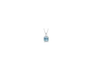 A luxurious classic with a subtle pop of color. Crafted in luminous 10k white gold, this sophisticated and beautiful aquamarine and diamond pendant necklace features a centrally staged cushion cut 8mm aquamarine gracefully complemented by .20twt round bri