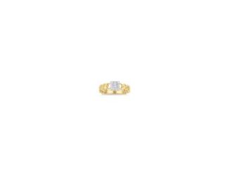On trendy, this fashion forward 14k yellow gold fusion diamond ring is a need and a want. This illusion setting is made using a selection of different sized round and baguette diamonds (.25ctw) invisibly set to give you that extra big sparkle. The intrica