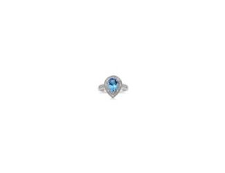 Keep life colorful with the happy hue and standout style of this beautiful ring featuring an exceptional 10x7mm pear-shaped blue topaz surrounded by a halo of .10twt round diamonds. The delicate milgrain borders of the ring enhance the antique charm of th