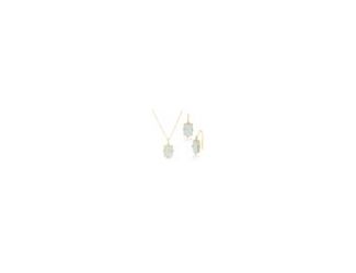 There's much to be admired of these beautifully unique drop earrings and necklace set! Vibrant 12x9mm rectangular opal cabochons are framed by sparkly white topaz accents, all of which are illuminated by lustrous high-shine 14k yellow gold vermeil (sterli