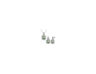 Glamorous and bold. Crafted in luminous sterling silver, this green amethyst and diamond earring and necklace set features centrally staged cushion-cut green amethysts gracefully complemented by .10twt sparkling sapphire-cut diamonds in pav setting. The g