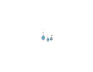 This beautiful earring and necklace set contains genuine pear-shaped blue topaz set in sterling silver with .20twt diamond accents. This drop pendant necklace features an exceptional 10x7mm pear-shaped blue topaz suspended from a delicate diamond loop hal