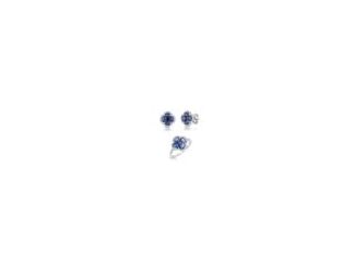 Unleash your inner royalty with our 14k white gold diamond & blue sapphire clover stud earrings and ring. Featuring a captivating array of round-cut diamonds and exquisite central princess cut sapphires, each surrounded by oval sapphires forming a gracefu