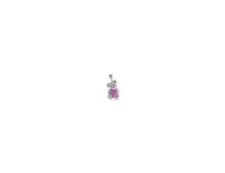 Large Teddy Bear Red Baguette and Clear CZ Pendant with chain in Rhodium Plating over 925 Sterling Silver