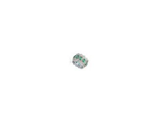 Elegant Rhodium and 14K Gold Plated Emerald Cubic Zirconia Band Ring. This stylish item features interesting one of a kind design. It features large emerald cut emerald cubic zirconia stones in the center, set in decorative prong setting, accented with sm