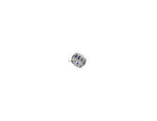 Elegant Rhodium and 14K Gold Plated Sapphire Cubic Zirconia Band Ring. This stylish item features interesting one of a kind design. It features large emerald cut sapphire cubic zirconia stones in the center, set in decorative prong setting, accented with 