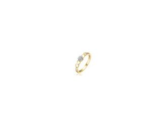 14K Gold Plated with Clear Cubic Zirconia Heart Design Solitaire Ring. This beautiful 14K Gold Plated Solitaire ring adds a touch of romance to your look. Featuring a brilliant round-shaped clear cubic zirconia nestled between delicate heart designs on th