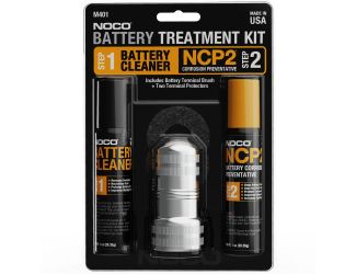 The M401 Battery Treatment Kit is perfect for removing battery corrosion and preventing corrosion build-up. Its comes complete with a 1oz aerosol can of Battery Cleaner, a 1oz aerosol can of NCP2 Battery Corrosion Preventative, a Battery Terminal Brush, a