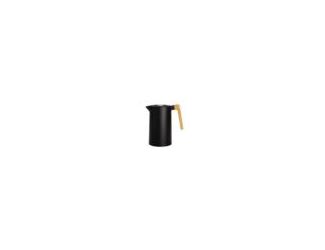 Double wall vacuum insulated stainless steel construction. Keeps hot drinks hot and cold drinks cold for hours. Contemporary matte black finish and natural beechwood handle. Press-to-serve button lid lets you pour with just one hand. Secure sealing lid an