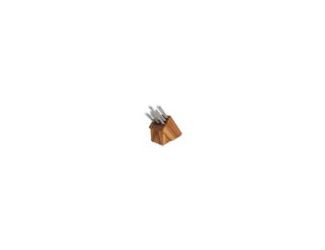 The 8-piece Essential Oak Block Set includes the locally handcrafted 100% solid red oak Essential Oak Block, Slicer, Cook's Knife, 6" Bread Knife, Tomato Slicer, Super Parer, Cook's Utility, and Regular Paring Knife. The empty slots remaining give you the