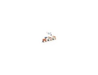 A fun wooden pull-along train stacker, painted in trending soft colors and featuring our favorite character, the monkey. Your little one will have hours of fun, stacking elements on the train and building houses with colorful blocks. Once everyone on boar