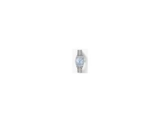 Women's quartz watch with a 28mm stainless steel case. The ice blue dial features applied index hour markers and silver-tone hands, delivering a fresh and elegant look. Set on a stainless steel bracelet with a folding clasp for secure comfort. Powered by 