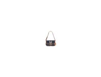 Crafted with a structured silhouette, this True Religion Double Pocket Denim Satchel features two front utility-style pockets and the brand's unmistakable oversized horseshoe hardware at the center. Additional exterior slip pocket and interior slip pocket