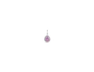 Make an entrance with this bold Pear-Shaped Diamond Crystalline Pendant. The oversized 30-carat center stone is framed by a halo of brilliance, all set in platinum-finished sterling silver. It's the perfect piece for when you want to add a touch of red-ca