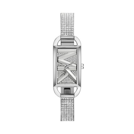 Ladies Mini Empire Pave Silver-Tone Stainless Steel Bangle Watch Logo Dial