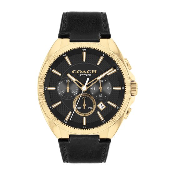 Men's Jackson Chronograph Gold & Black Leather Strap Watch Black Dial