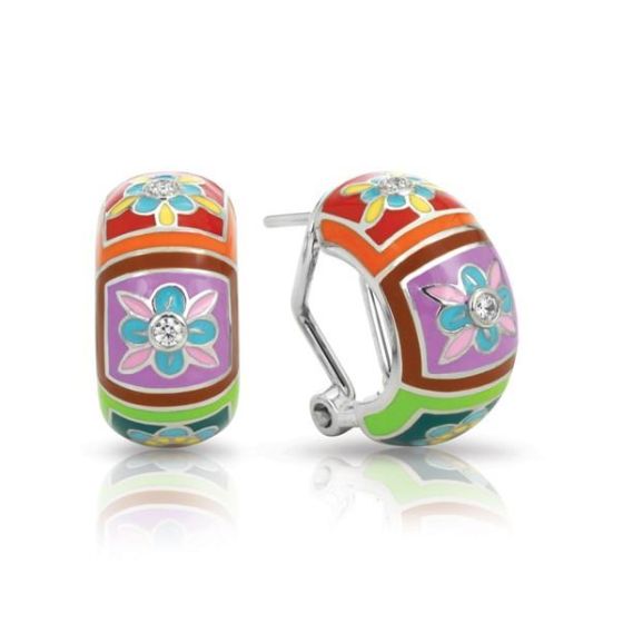 Belle Etoile Round Cubic Zirconia studded Multi color Bavaria Earrings - 925 Sterling Silver.