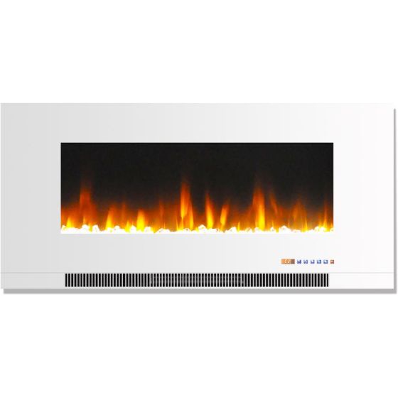 42-In. Wall-Mount Electric Fireplace in White with Multi-Color Flames and Crystal Rock Display