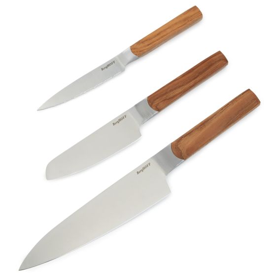 DiNA Ion 3pc Ash Wood Cutlery Set: Utiliyy, Chefs & Santoku