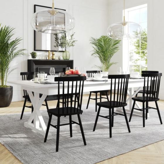 Solid Pine Farm Dining Table with X-Style Legs in Antique Rustic White-9' x 40