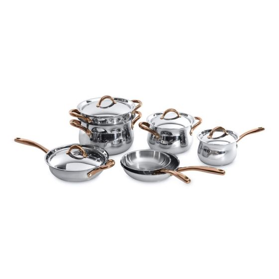 Studio 18/10 Steel Cookware Set 11pc w/Rose Gold Handles