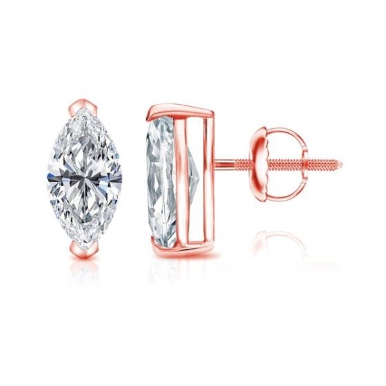 Bright White Pinnacle Marquise Lab Grown Diamond Screwback Stud in 14K Rose Gold 1.90ct, GH, VVS