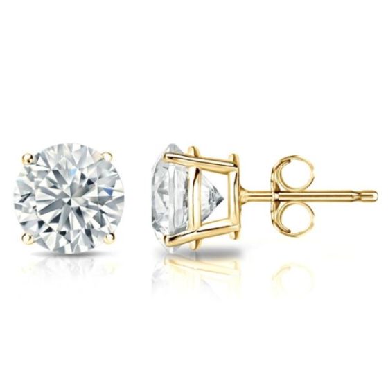 Bright White Round Lab Grown Diamond Stud in 14K Yellow Gold 1.60ct, Color-FG, Clarity-VVS