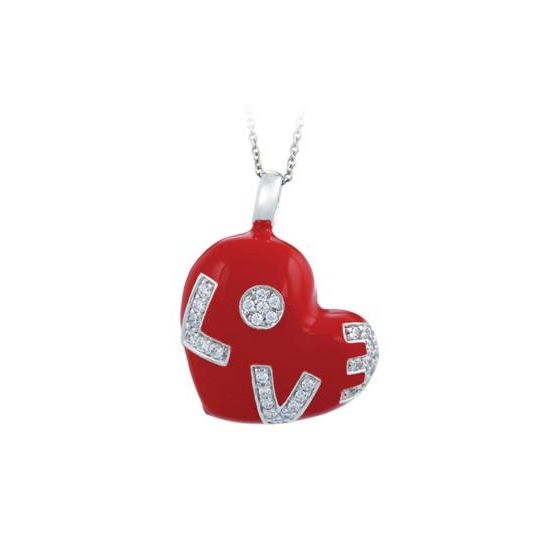 Belle Etoile Round Cubic Zirconia studded Red Background Love Pendant - 925 SS with chain