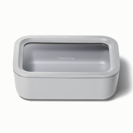 6.6 Cup Glass Food Container Rectangular Shape w/ Lid Gray