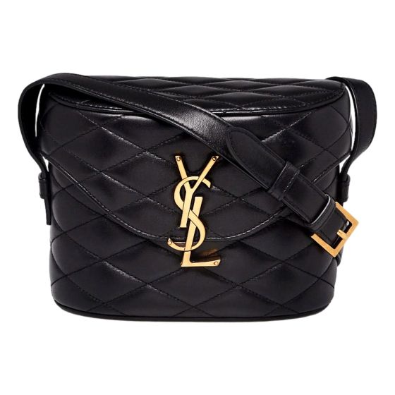 Saint Laurent June Quilted Leather Crossbody Bag in Black with Gold Hardware YSL Closure