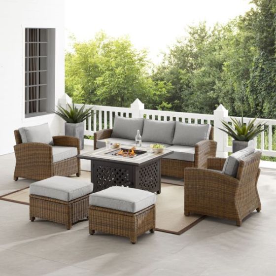 Bradenton 6Pc Wicker Outdoor Sofa Set W/ Fire Table